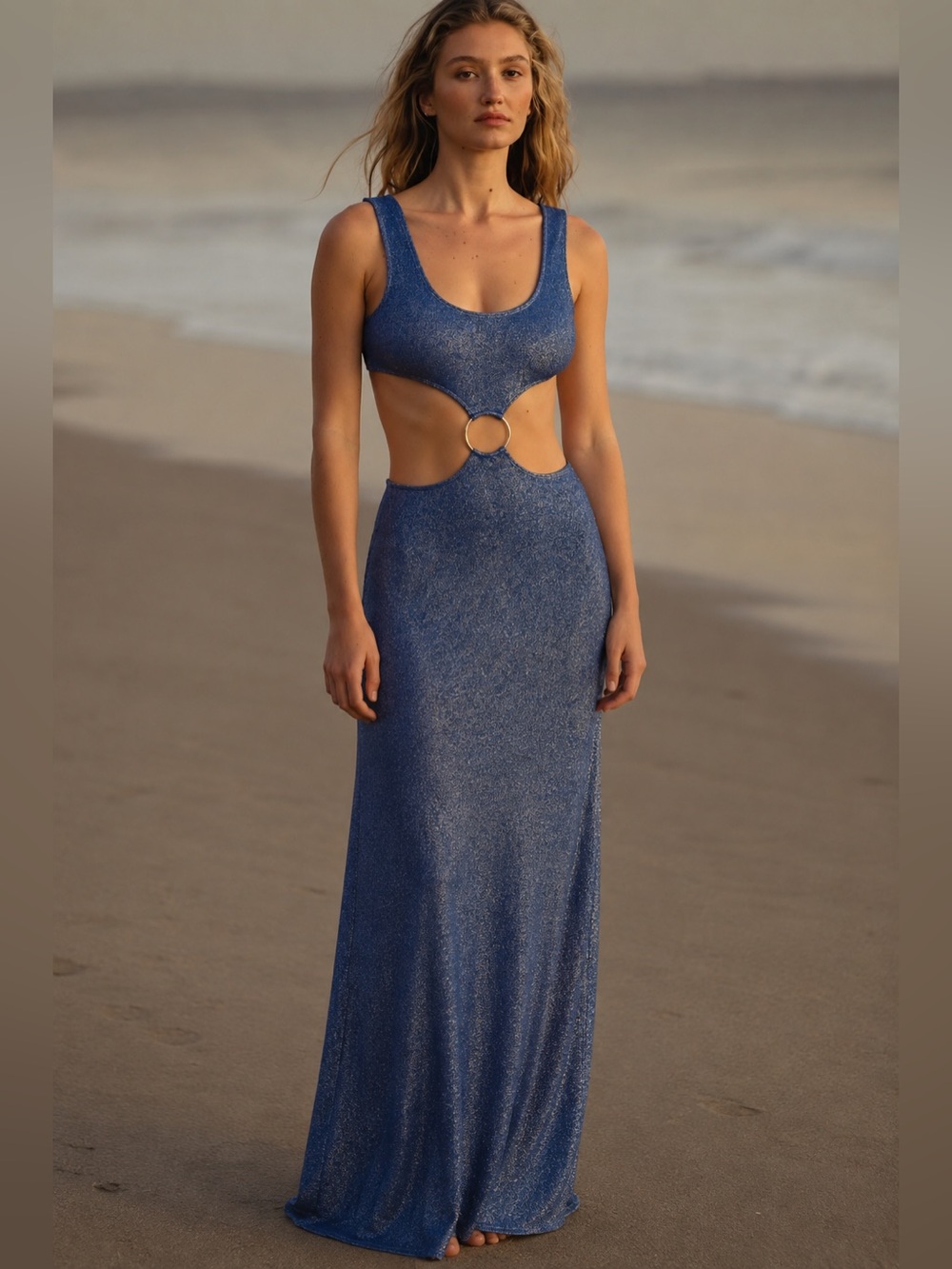 Montce Ky Blue Sparkle Ring Cut Out One Piece Swim Dress Size XL